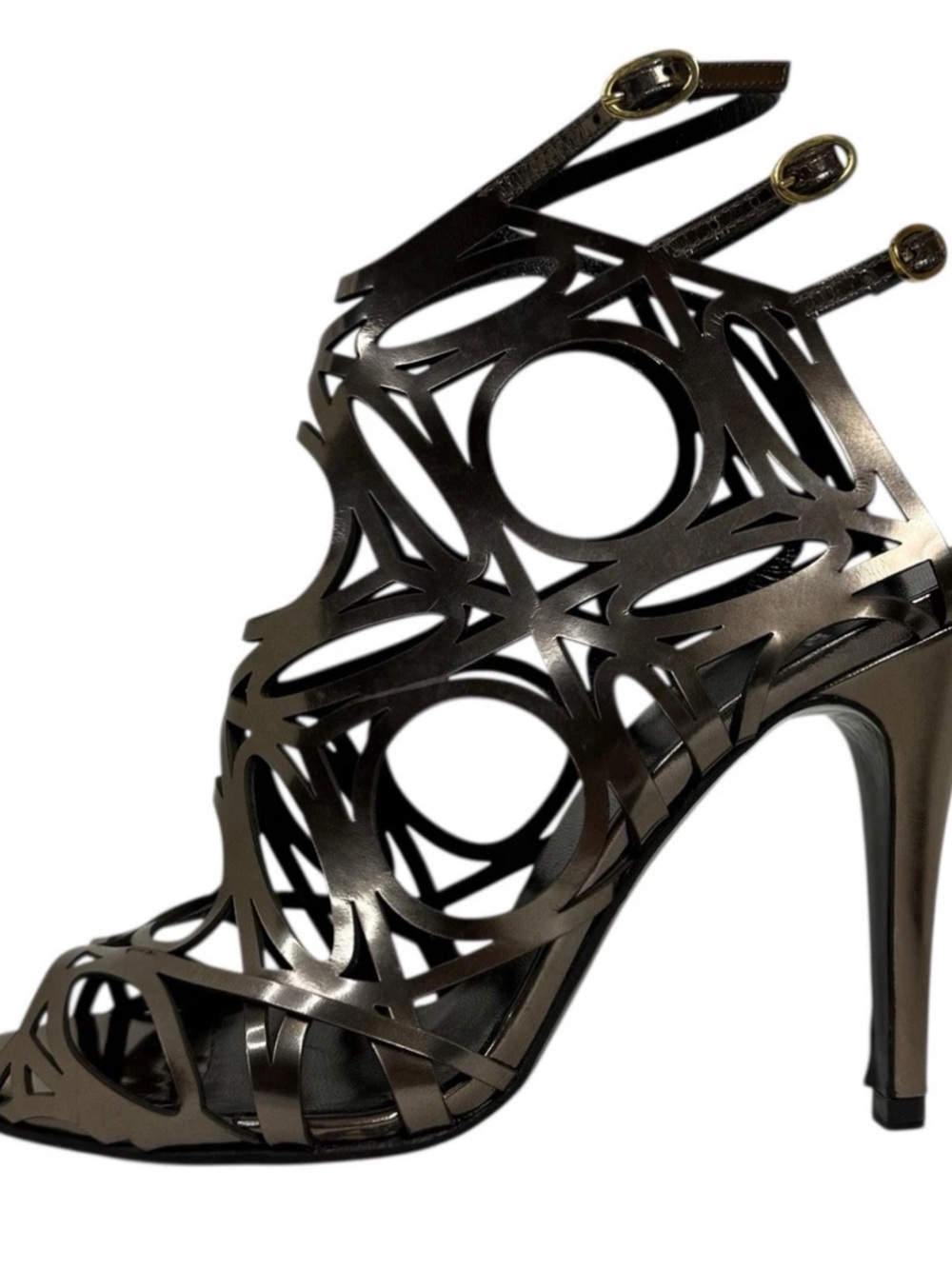 Pierre Hardy Geometric Cage Sandals Black Suede 3 Strap Gold Hardware 39 US 9